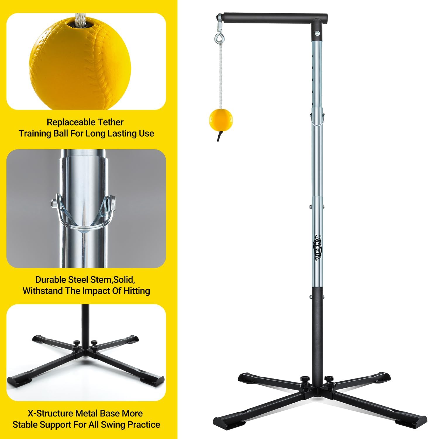 Baseball Softball Batting Tee with Tethered Ball, Auto Reset Baseball Swing Trainner, Softball Hitting Trainner, Height Adjustable 20-45 inches Hitting Tee Improve Swing Power,Accuracy